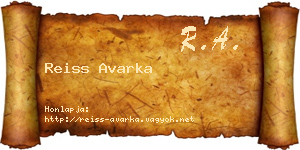 Reiss Avarka névjegykártya